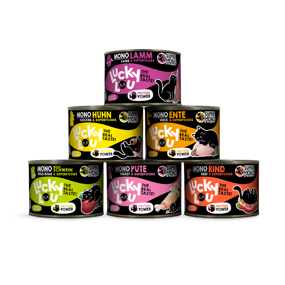 24x 200g Lucky Lou SuperMono² Mix (6 soorten) nat kattenvoer