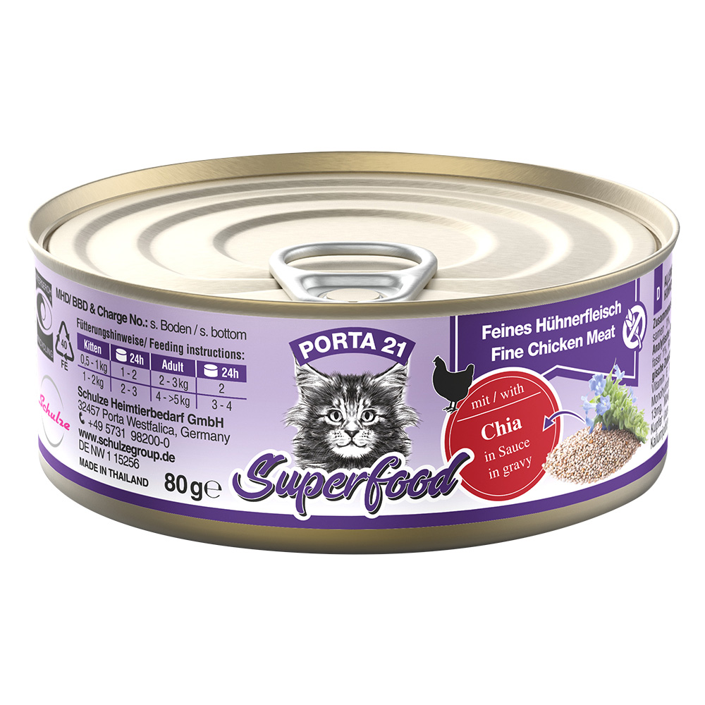 Porta 21 Superfood 6 x 80g Kattenvoer – Kip met Chiazaden