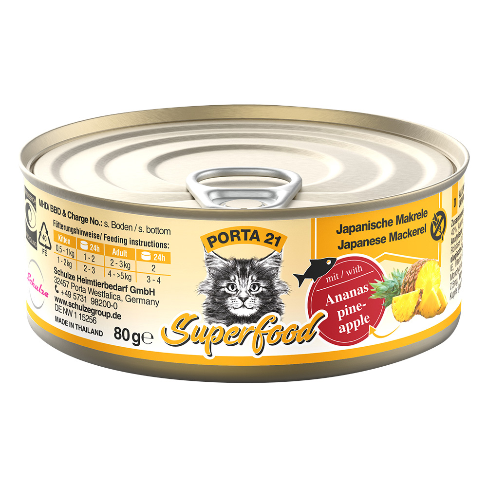 Porta 21 Superfood 6 x 80g Kattenvoer – Makreel met Ananas