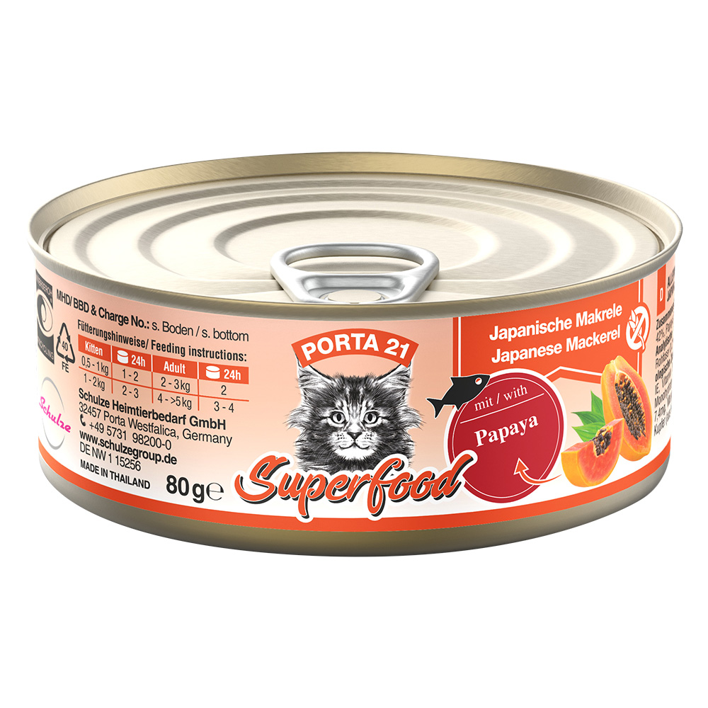 Porta 21 Superfood 6 x 80g Kattenvoer – Makreel met Papaya