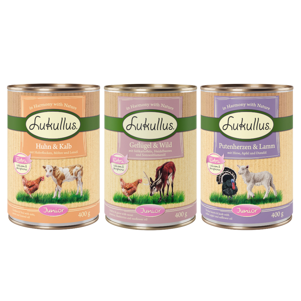 6 x 400g Junior Proefpakket Lukullus hondenvoer nat