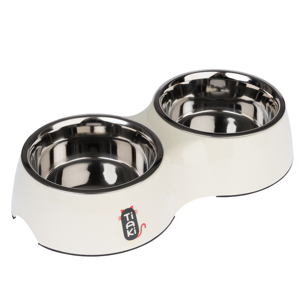 TIAKI Melamine dubbele voerbak 2x 800ml, Ø16cm voor Katten en Honden