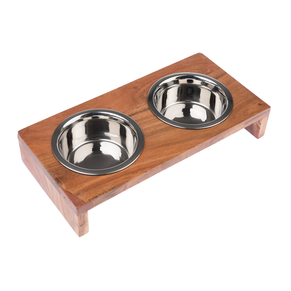 2×400 ml, Ø13 cm Modern Living Houten Voerbakhouder Nellore