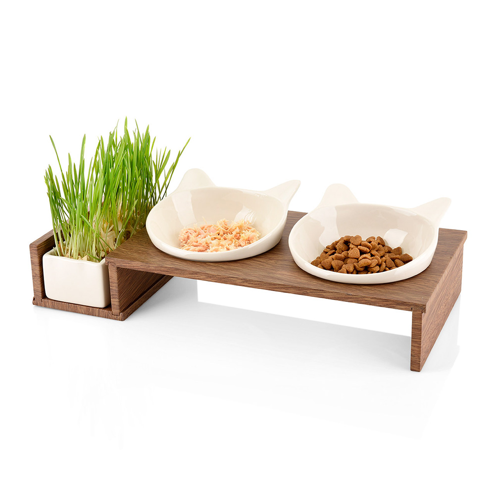 CanadianCat Company voerbar Cat Diner hout: 2×250 ml, Ø15cm kat