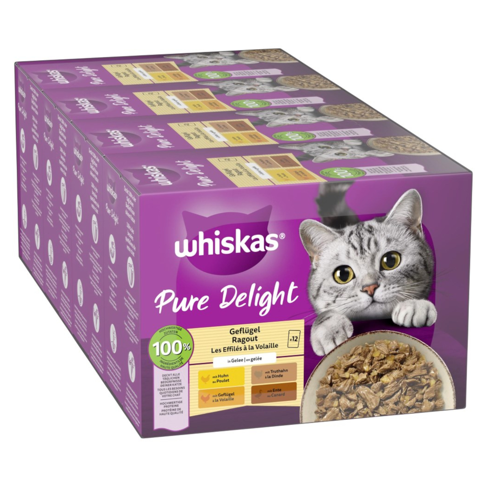 Voordeelpakket Whiskas Pure Delight Portiezakjes 96 x 85 g – Gevogelte Ragout in Gelei