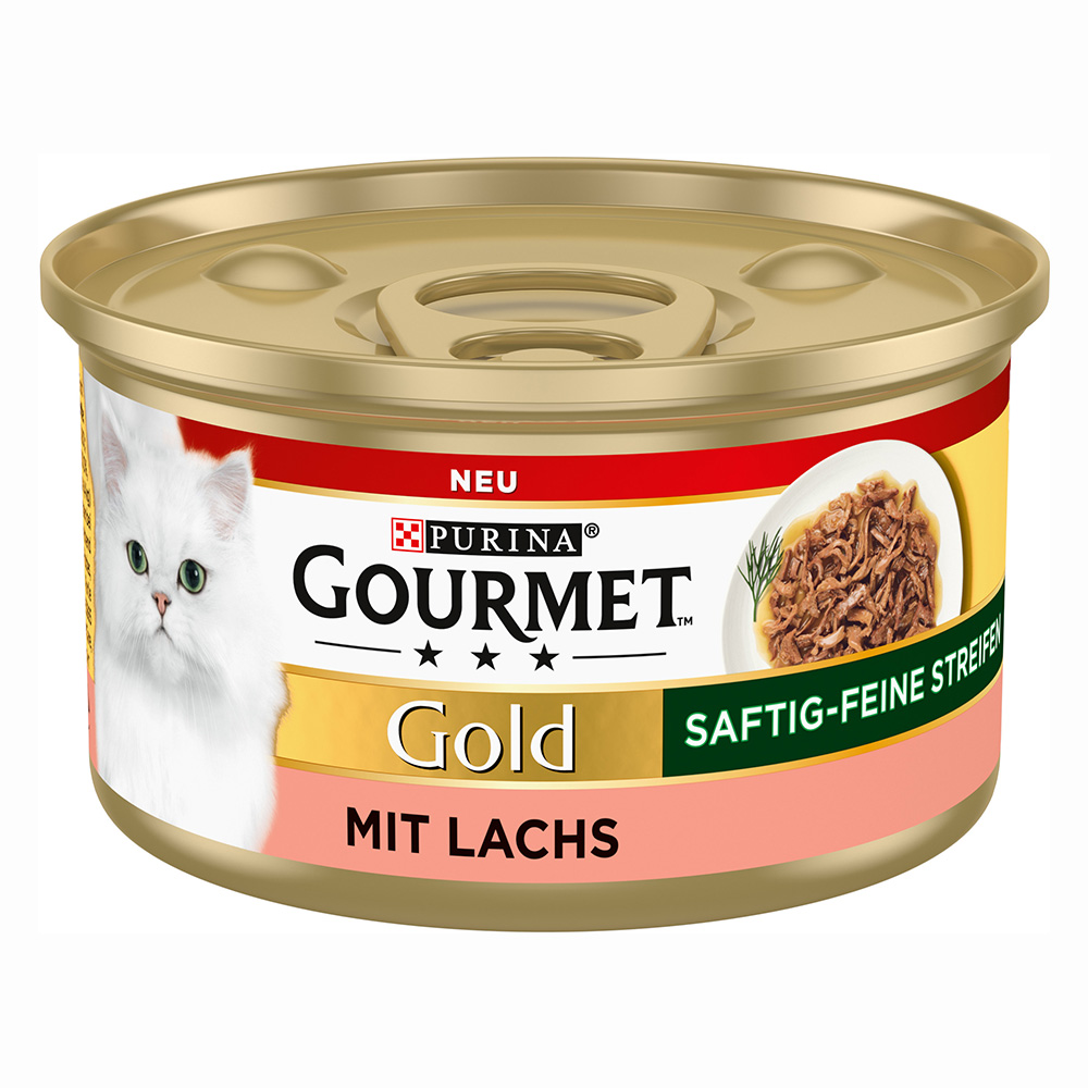 48x85g Zalm Sappige Fijne Reepjes Gourmet Kattenvoer