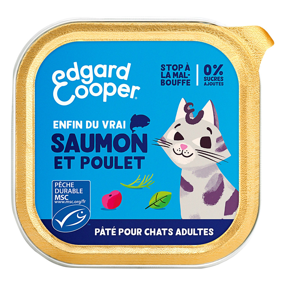 6x85g Edgard & Cooper Adult Graanvrije Paté Zalm, Kip – Paté voor katten