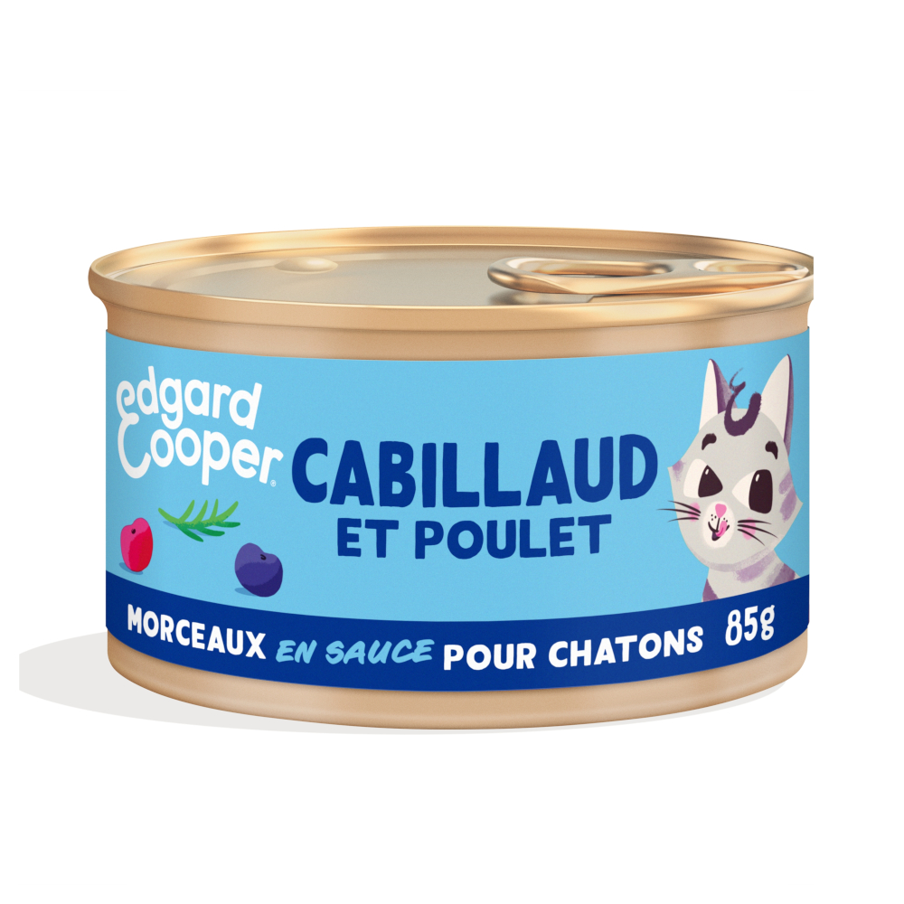 85g Edgard & Cooper Kitten Brokken in graanvrije sauce kabeljauw, kip – Kattenvoer