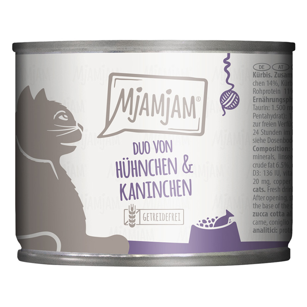 6x 200g MjAMjAM Duo Sappige Kip & Konijn op Gestoomde Pompoen Natte Kattenvoer