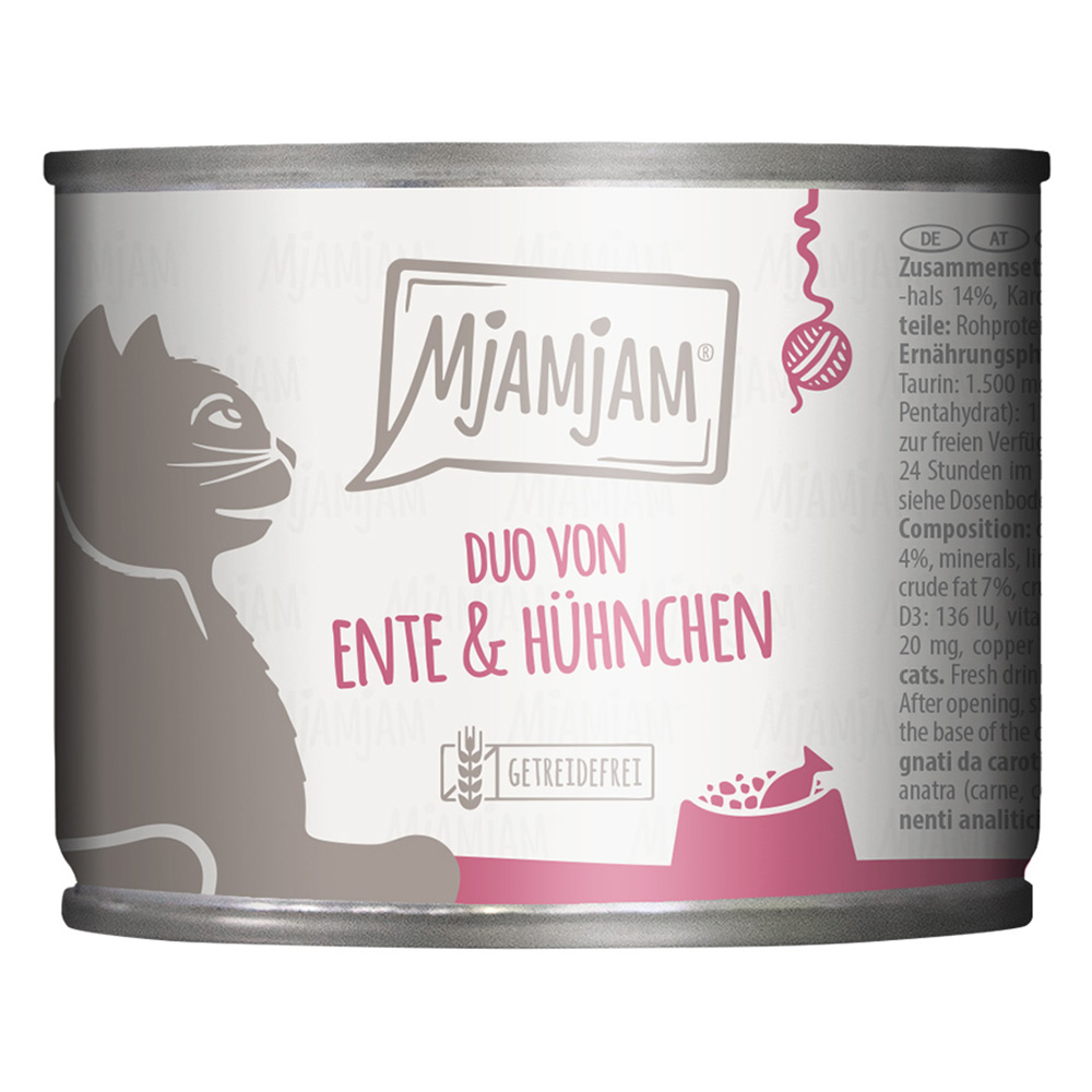 6x 200g MjAMjAM Duo malse eend & kip met wortels nat kattenvoer
