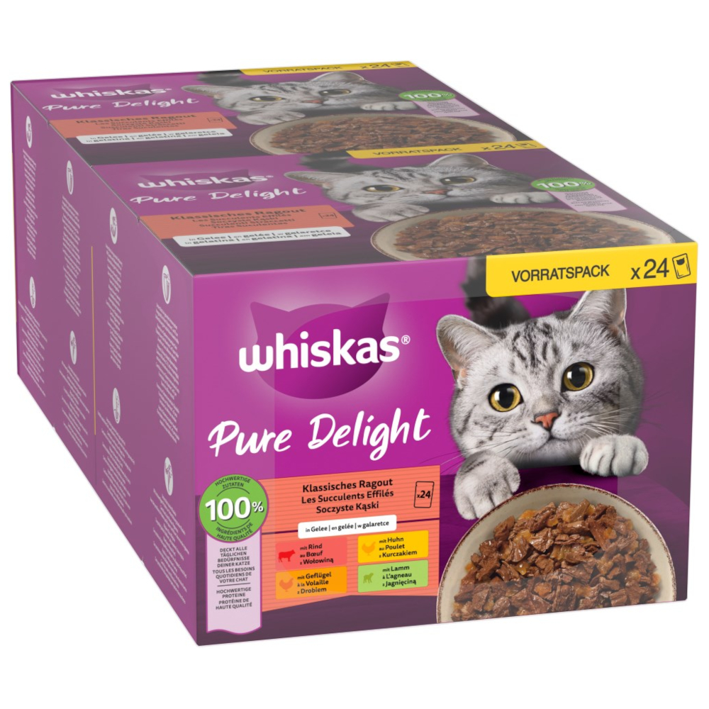 Voordeelpakket Whiskas Pure Delight Portiezakjes 96 x 85 g – Klassieke Ragout in Gelei