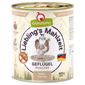 6x 800g GranataPet Liebling’s Mahlzeit PUR Gevogelte natvoer voor honden