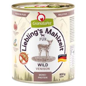Voordeelpakket: 24x 800g GranataPet Liebling’s Mahlzeit PUR Wild natvoer voor honden