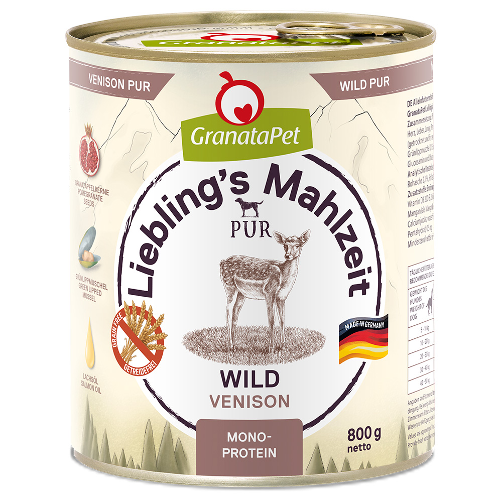 Voordeelpakket: 24x 800g GranataPet Liebling’s Mahlzeit PUR Wild natvoer voor honden