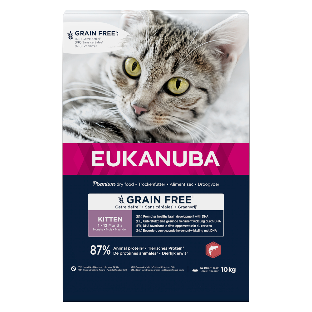 Economy Pack: 2x10kg Eukanuba Kitten Graanvrij Rijk aan Zalm Droog Kattenvoer
