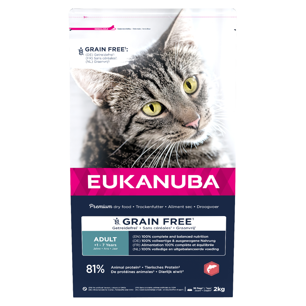 2kg Eukanuba Adult Graanvrij Rijk aan Zalm Droog Kattenvoer