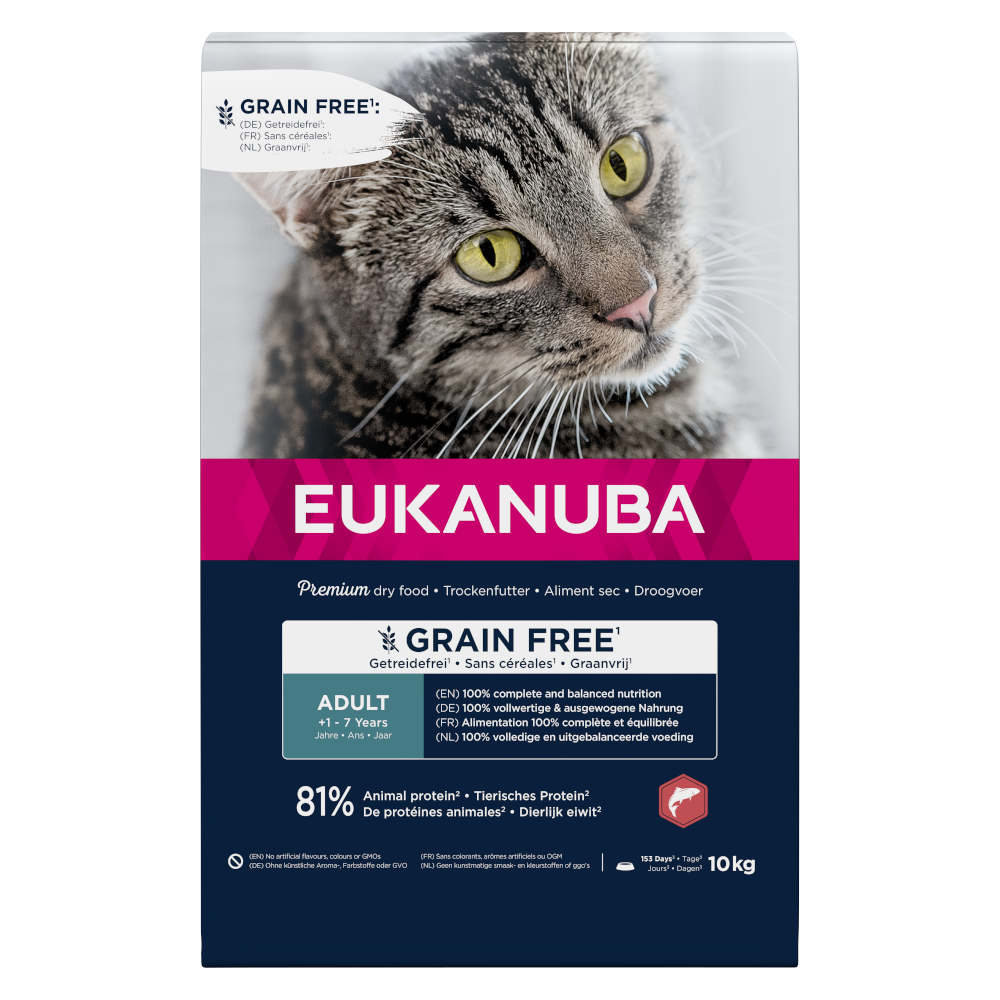 Economy Pack: 2x10kg Eukanuba Adult Graanvrij Rijk aan Zalm Droog Kattenvoer