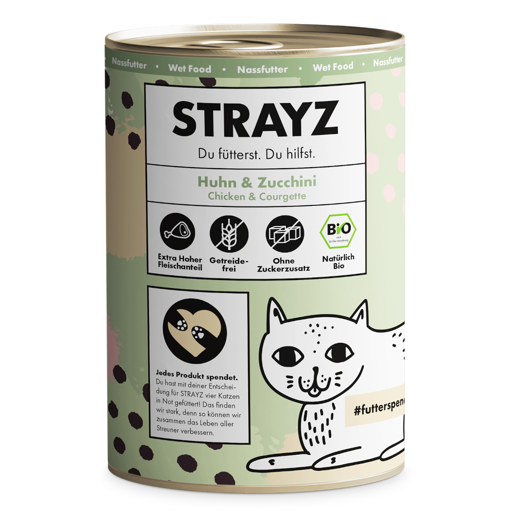 24x 400g STRAYZ Bio Blik Kip & Biologische Courgette Nat Kattenvoer