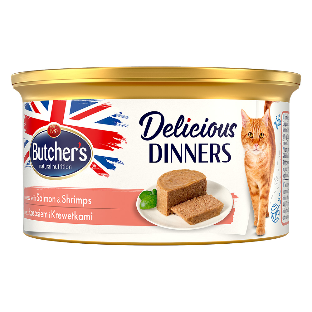 48x 85g Butcher’s Delicious Dinners Kat Zalm & garnalen Natvoer