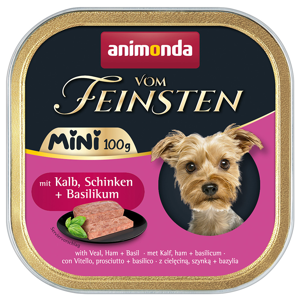 64x 100g Animonda vom Feinsten Adult Mini met kalfsvlees, ham + basilicum nat hondenvoer