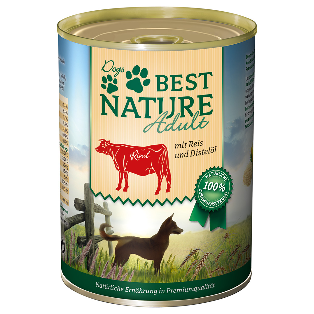 6x 400g Best Nature Dog Adult Rundvlees, Rijst & Saffloer nat hondenvoer