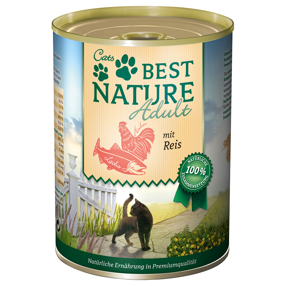 6x 400g Best Nature Cat Adult Zalm, Rijst & Kip Nat Kattenvoer