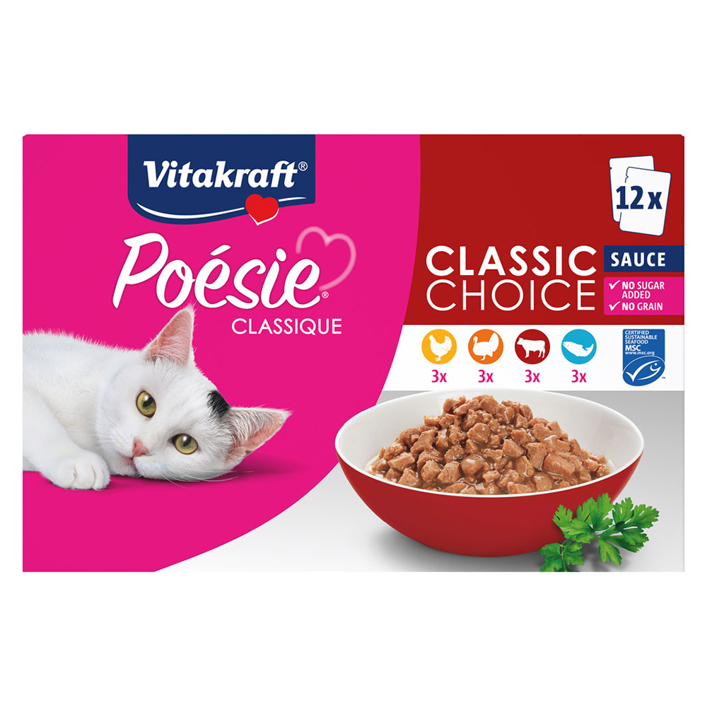 24x 85g Vitakraft Poésie Classic Sauce Gemengd Pakket Kattenvoer Nat