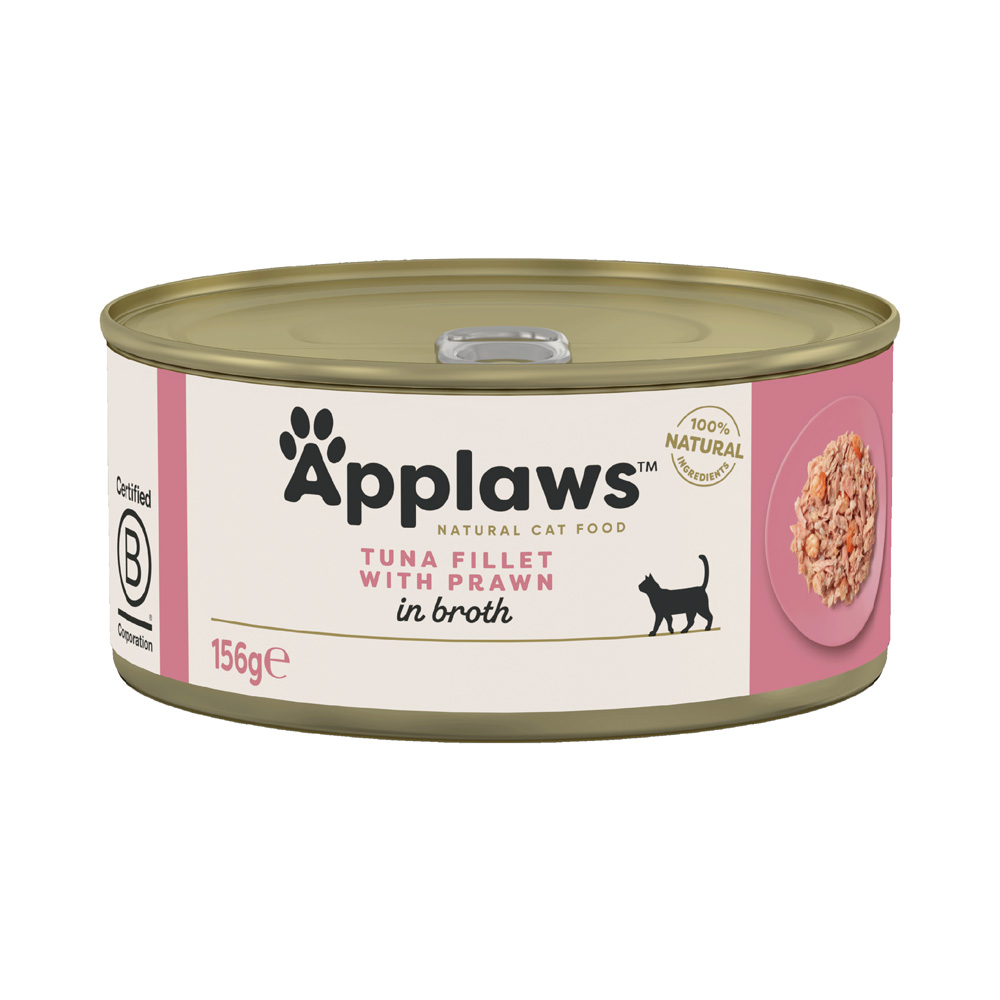 Voordeelpakket: 24x156g Applaws in Bouillon Tonijn met Garnalen Nat Kattenvoer