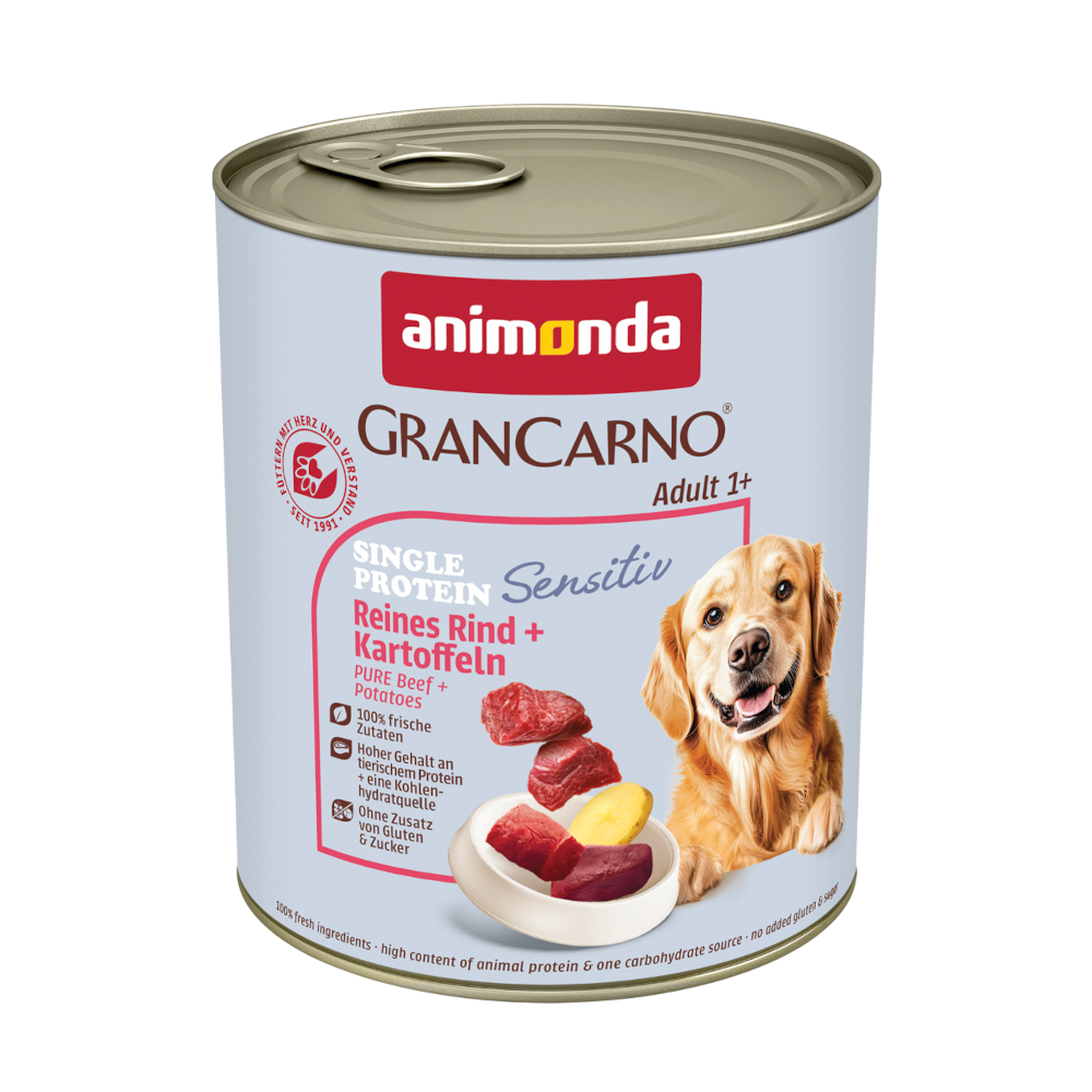 24x 800g animonda GranCarno Adult Sensitive Pure Rund & Aardappelen Honden Natvoer