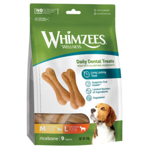 Maat M/L: voor middelgrote & grote honden (12–27 kg, 9 stuks) Whimzees by Wellness Ricebones hondensnacks