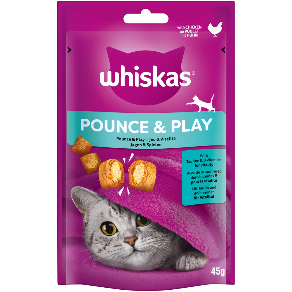 8 x 45 g Whiskas Snacks Pounce & Play Kip kattensnacks