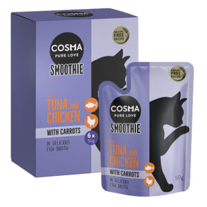12x60g Cosma Smoothies Kattensnacks Tonijn en Kip met Wortel