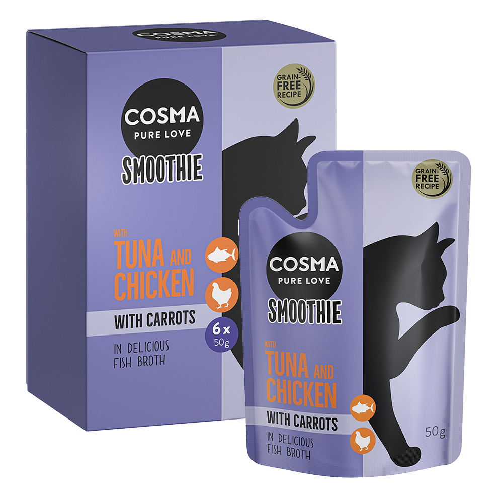 12x60g Cosma Smoothies Kattensnacks Tonijn en Kip met Wortel