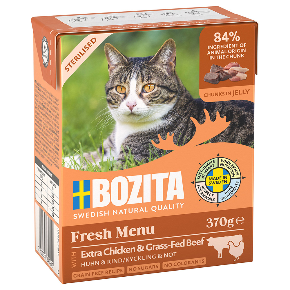 24×370 Bozita Tetra Hapjes in Gelei Sterilised met Kip & Rund Kattenvoer