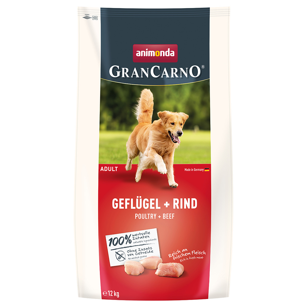 Voordeelpakket: 2x12kg animonda GranCarno Adult Gevogelte + Rund droogvoer voor honden