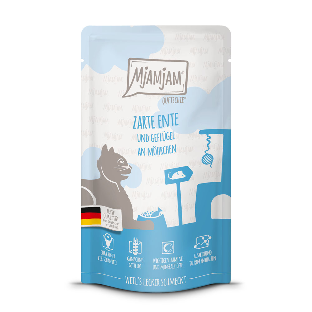 24x125g MjAMjAM Quetschie Eend & Gevogelte nat kattenvoer