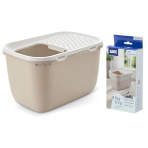 Savic kattenbak Hop In Giant – Starterset: Kattenbak mokka/wit + 6x Bag it up Litter Tray Bags