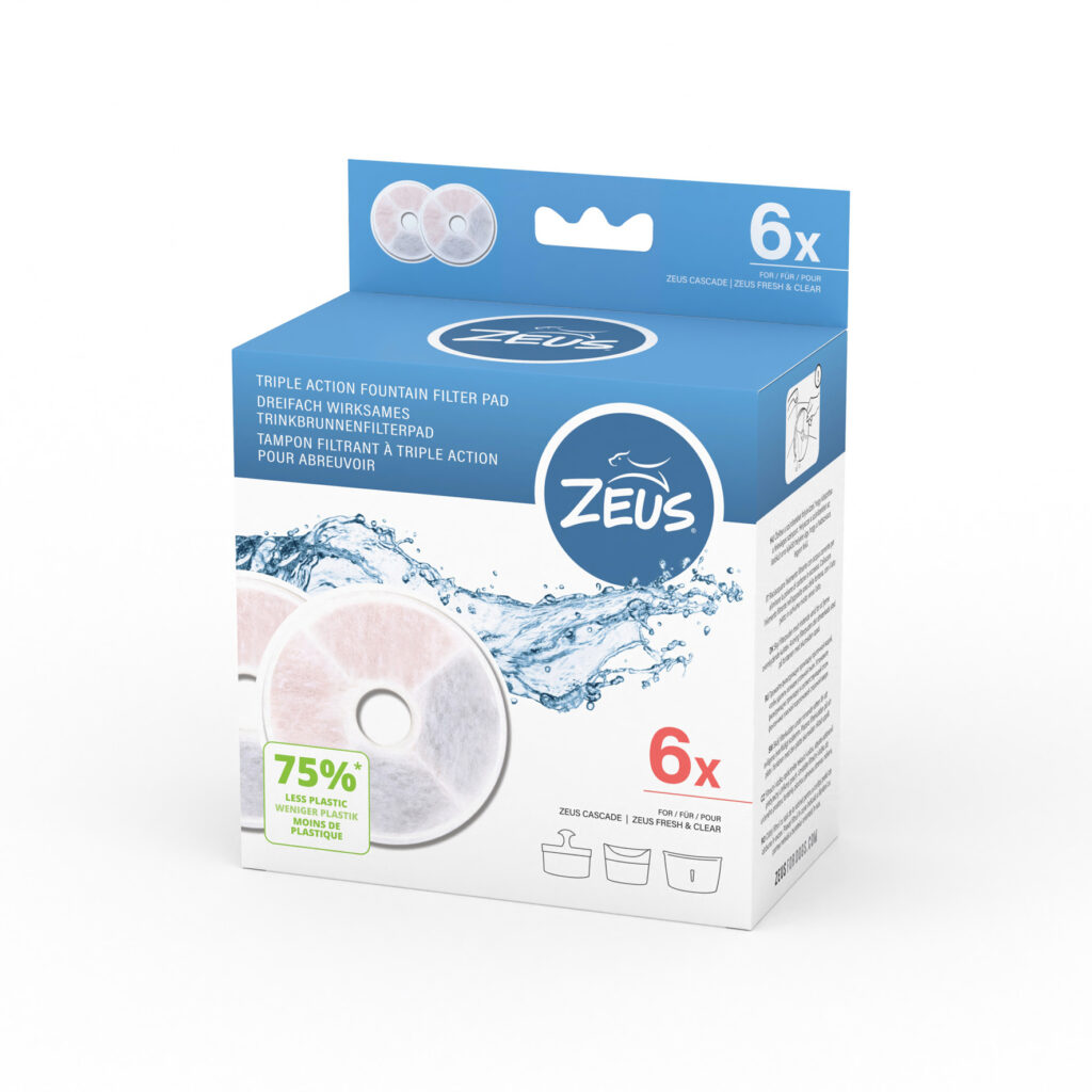 Zeus Oasis Drinkfontein, grijs – Accessoires: Triple Action-filters zonder rand (6 stuks)