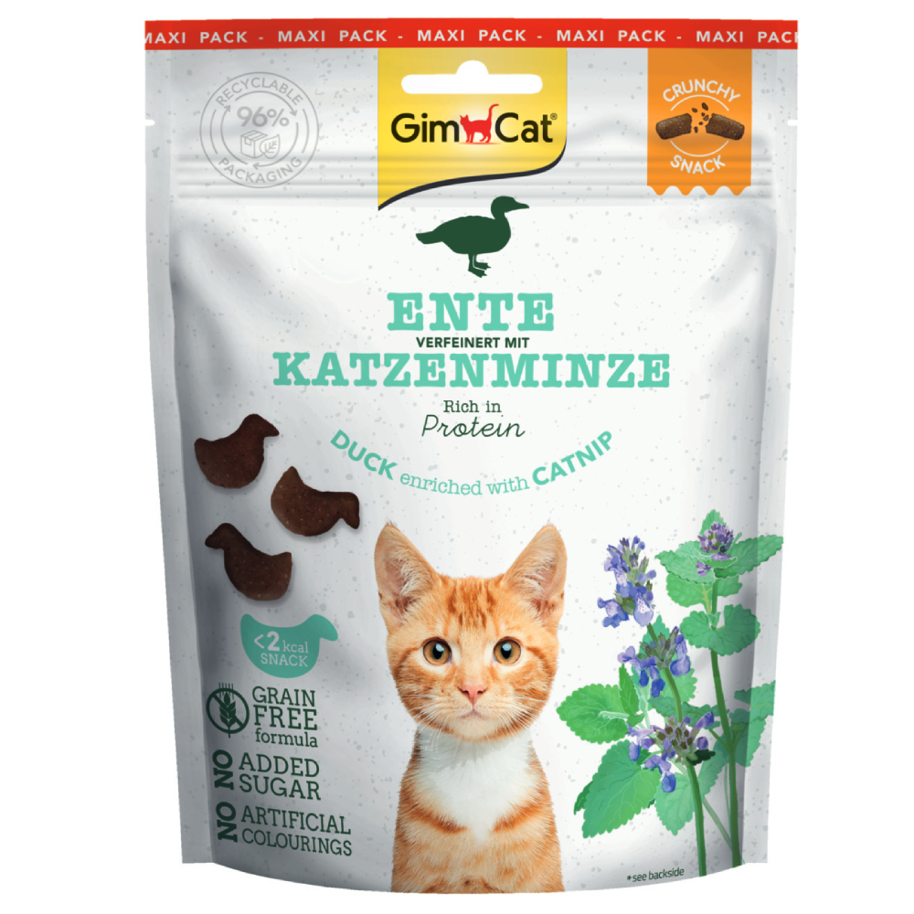 140g GimCat Crunchy Snacks Eend & Catnip Kattensnacks