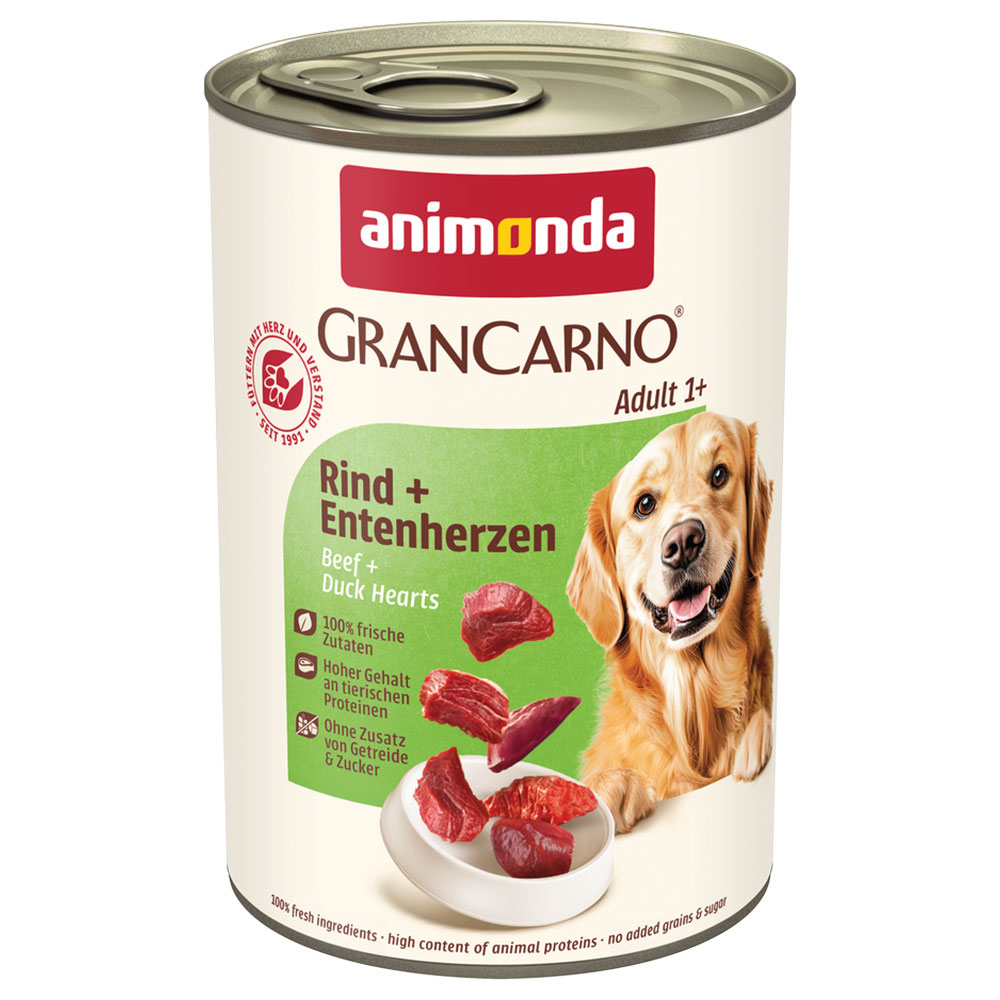 Voordeelpakket animonda GranCarno 12 x 400 g – Rund & Eendenhartjes