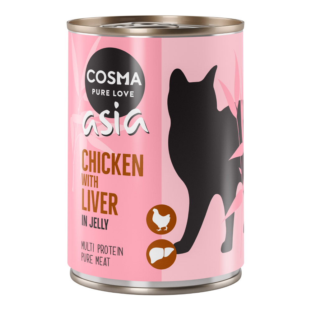 6x400g Kip met Kippenlever Thai/Asia in Gelei Cosma Kattenvoer