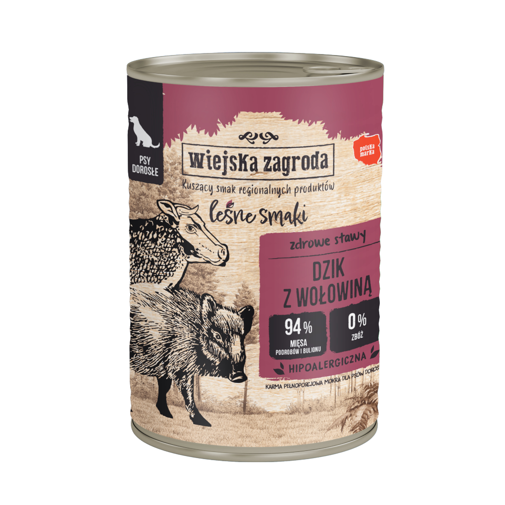 Voordeelverpakking 36x400g Wiejska Zagroda Dog wild zwijn met rund natvoer voor honden