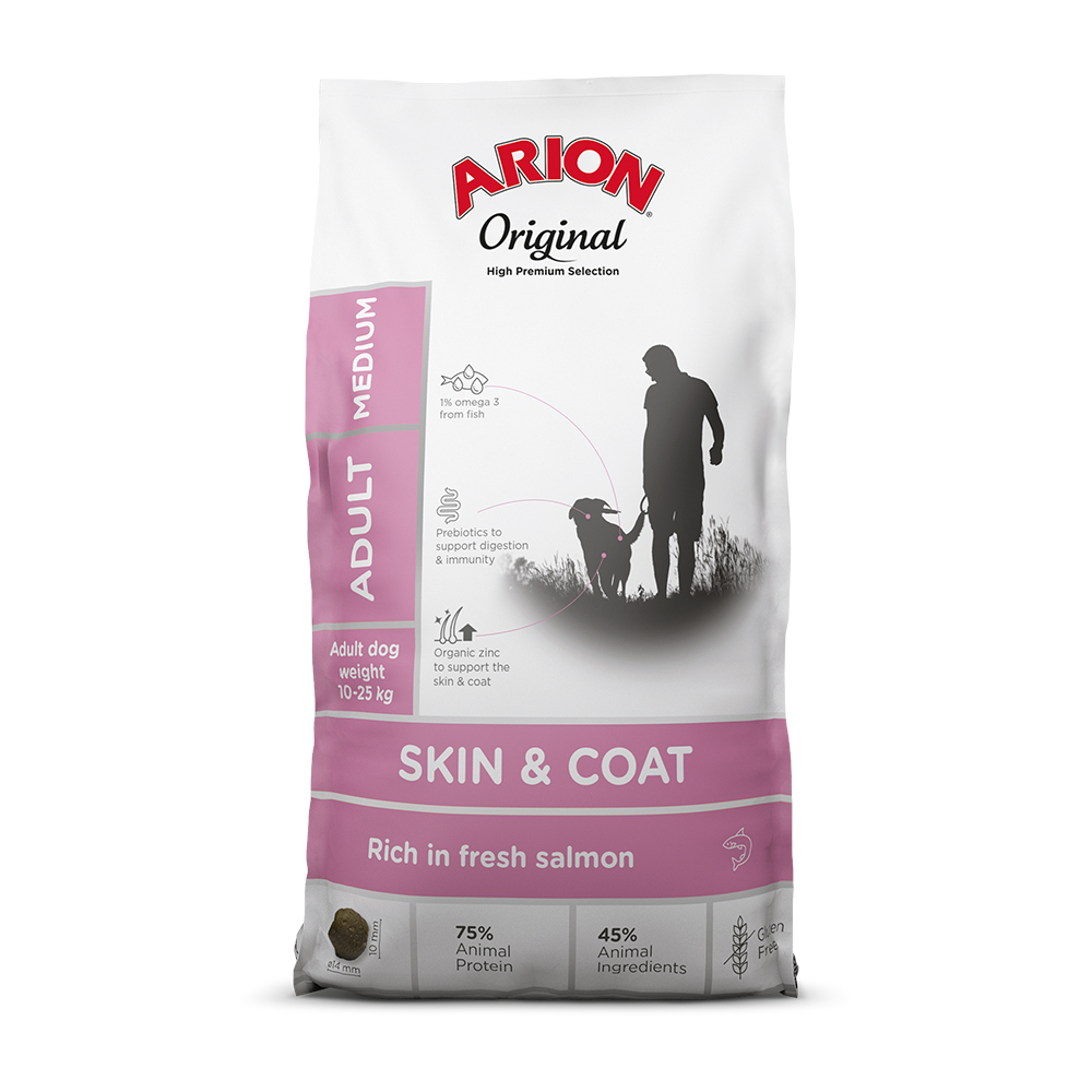 2x12kg Arion Original Skin & Coat Medium Breed Zalm hondenvoer droog