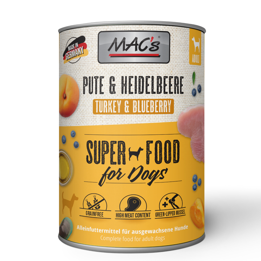 MAC’s Adult Superfood 6 x 400 g Hondenvoer – Kalkoen & Bosbessen