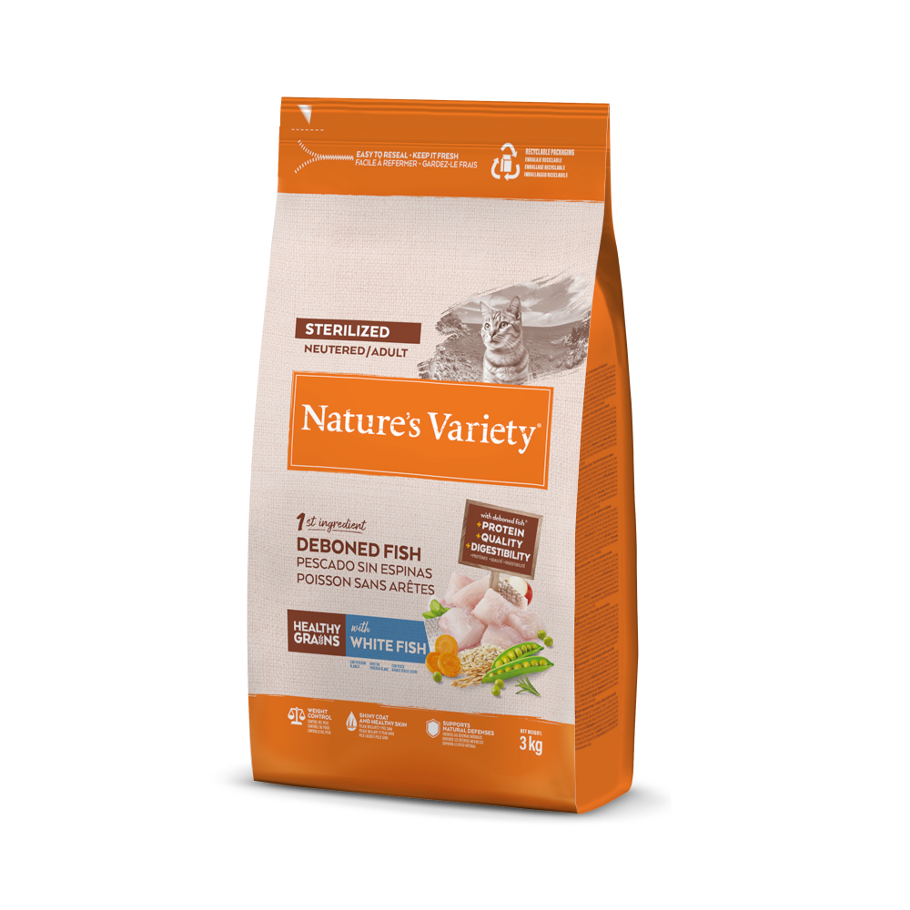3kg Nature’s Variety Healthy Grains Sterilised White Fish Kattenvoer droog