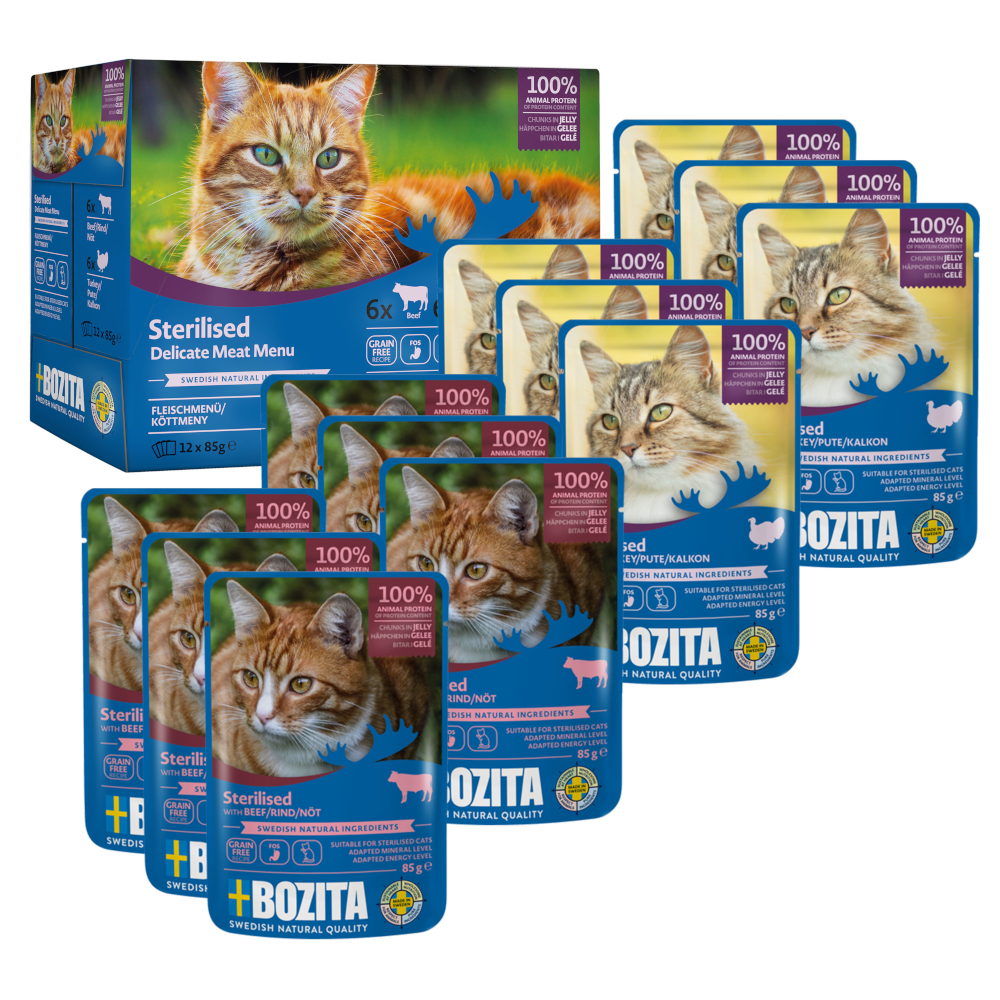 Bozita Hapjes in Gelei Gesteriliseerd 12 x 85 g – Mixpakket vleesmenu