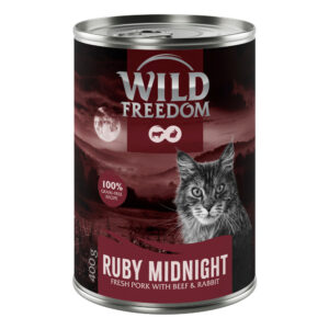 6x400g Wild Freedom Red Meat Ruby Midnight Varkensvlees, Rund Konijn natvoer voor katten