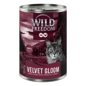 6x400g Wild Freedom Red Meat Velvet Gloom varkensvlees, kalkoen forel natvoer voor katten