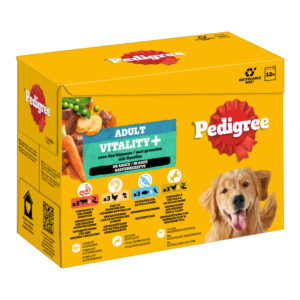 12x85g Pedigree Adult vers zakjes voor honden Vitality+ 4 soorten in saus nat hondenvoer