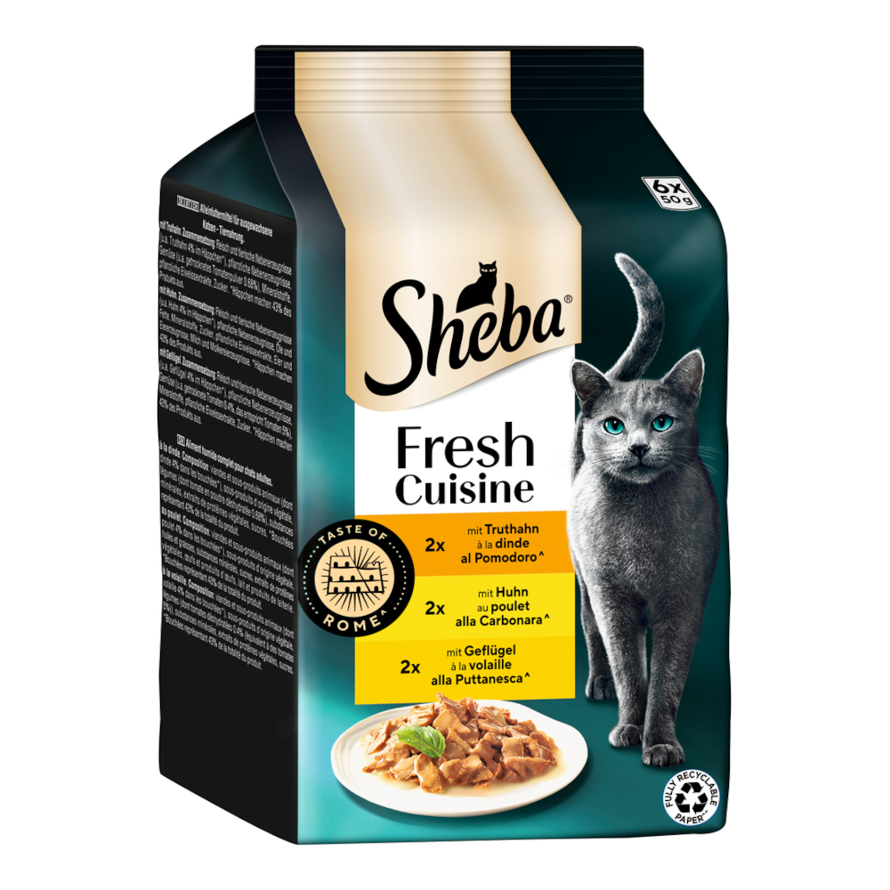 Sheba Verse Keuken Smaak van Rome 6 x 50 g – Kalkoen, Kip & Gevogelte in Saus